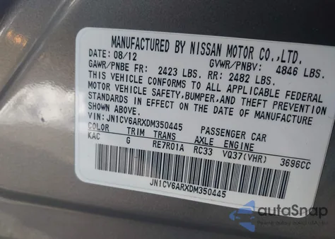 2013 Infiniti G37X из США, поврежденный, VIN JN1CV6ARXDM350445